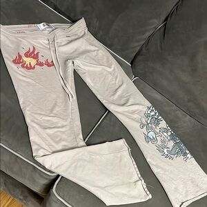 Love Tan Wide Leg Pants with Graphic Design